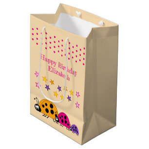 Cute ladybugs add name stars pink medium gift bag