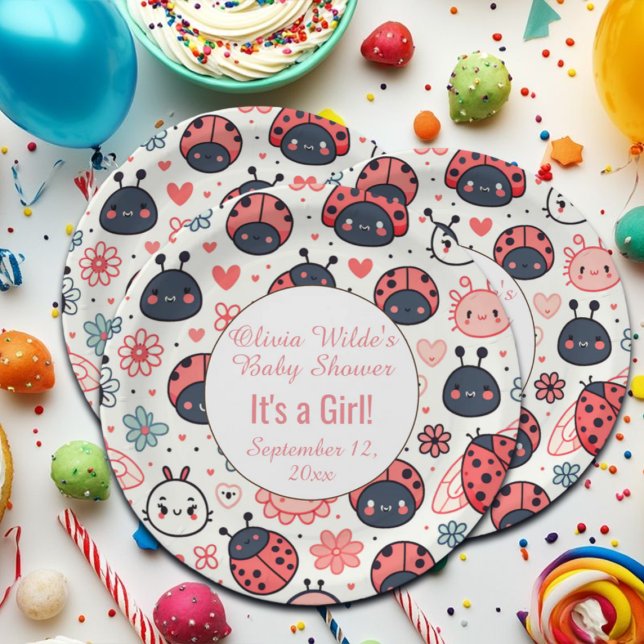 Cute Ladybugs and Flowers Baby Shower Paper Plates (Creator Uploaded)