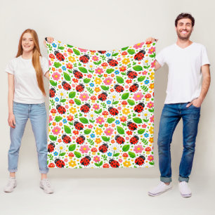 Cute Ladybugs and Flowers for Kids Bedroom Decor Fleece Blanket