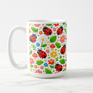 Cute Ladybugs and Flowers for Kids Nature Lover Coffee Mug