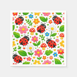 Cute Ladybugs and Flowers for Kids Nature Lover Napkins