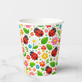 Cute Ladybugs and Flowers for Kids Nature Lover Paper Cups