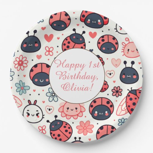 Cute Ladybugs and Flowers Girl B_day Party Paper Plates