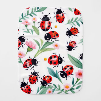 Cute ladybugs and flowers pattern white baby burp cloth