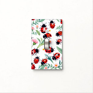 Cute ladybugs and flowers pattern white light switch cover