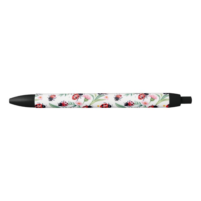 Cute ladybugs and flowers pattern white pen (Front)