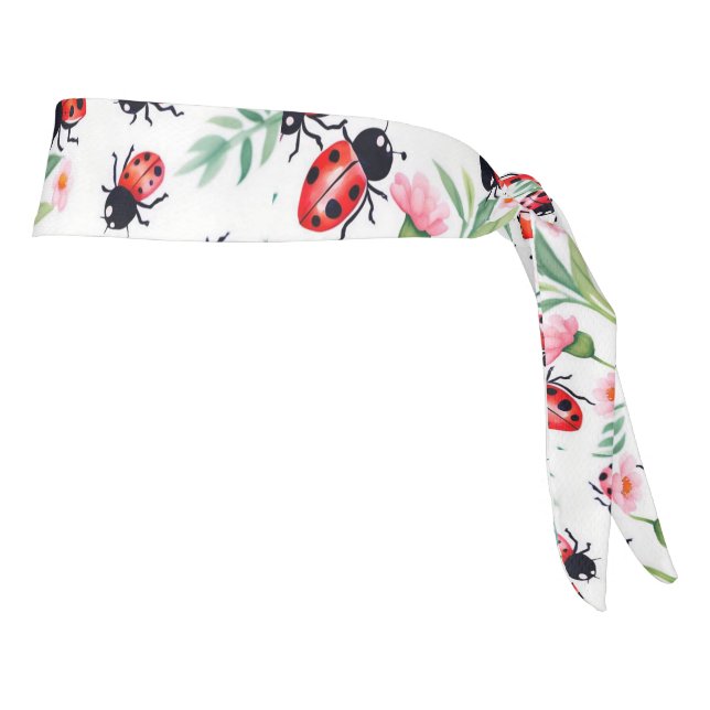 Cute ladybugs and flowers pattern white tie headband (Rotate 90)