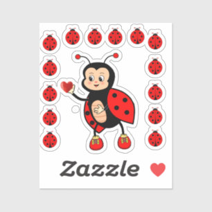 Cute Ladybugs and Heart  Sticker