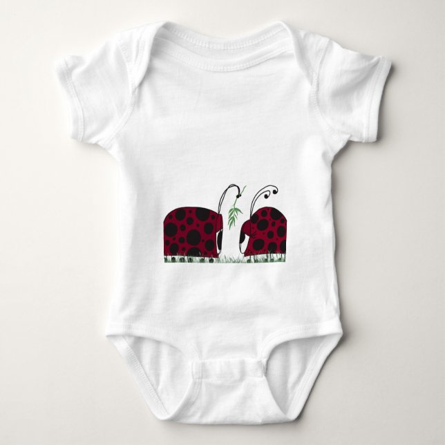 Cute Ladybugs And Mistletoe Baby Bodysuit (Front)