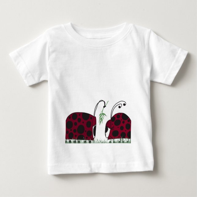 Cute Ladybugs And Mistletoe Baby T-Shirt (Front)