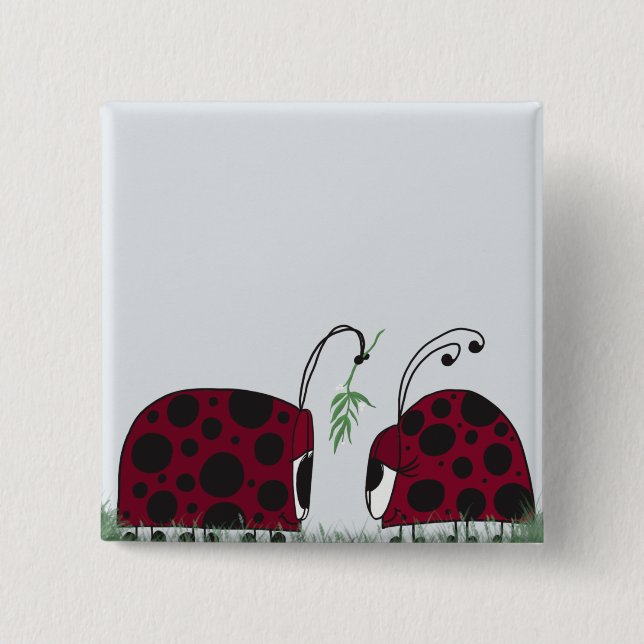 Cute Ladybugs And Mistletoe Button (Front)