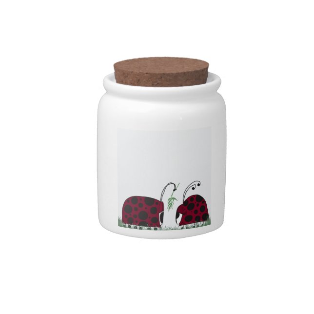 Cute Ladybugs And Mistletoe Candy Jar (Front)