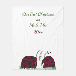 Cute Ladybugs And Mistletoe Fleece Blanket