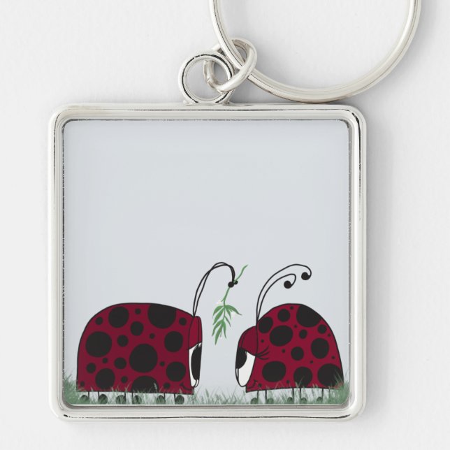 Cute Ladybugs And Mistletoe Keychain (Front)