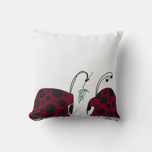 Cute Ladybugs And Mistletoe Throw Pillow (Front)