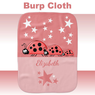 Cute ladybugs and stars add name white pink baby burp cloth