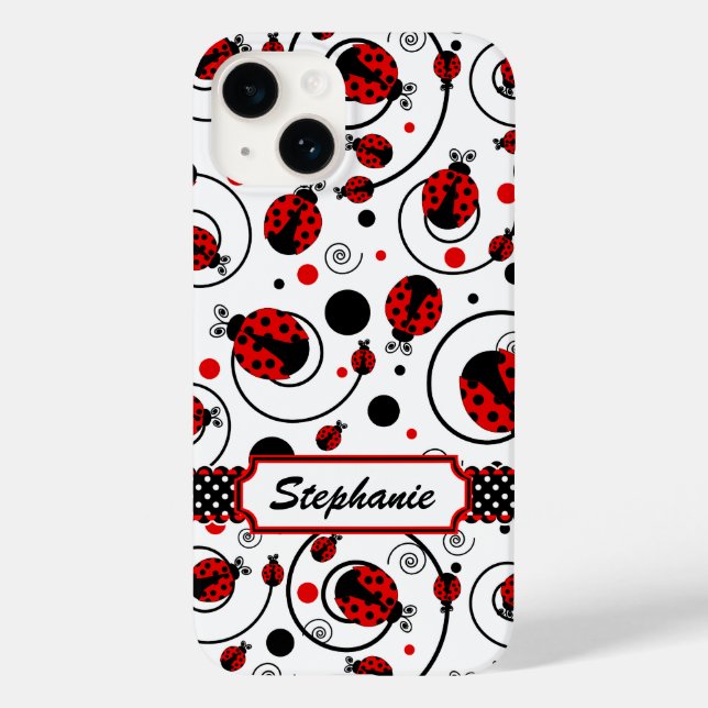 Cute Ladybugs and Swirls Name Case-Mate iPhone Case (Back)