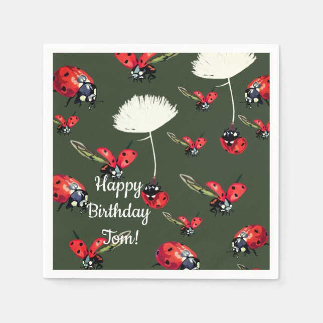 Cute Ladybugs birthday  Paper Napkins (Front)