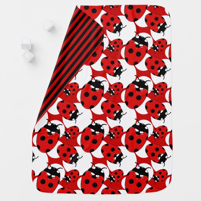 Cute Ladybugs Black, Red and White Patterned Baby Blanket (In Situ)