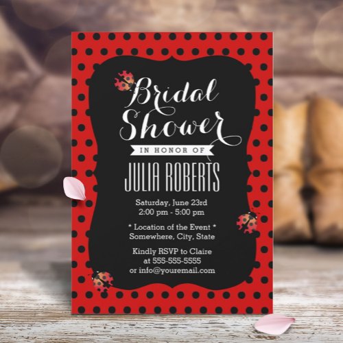 Cute Ladybugs Black  Red Dots Bridal Shower Invitation
