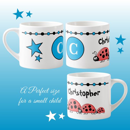 Cute ladybugs blue black with stars childs espresso cup