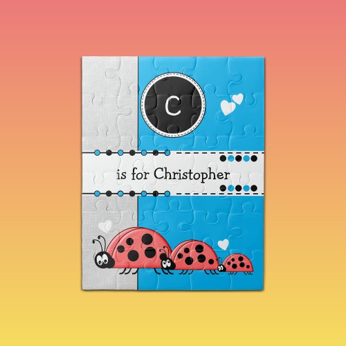 Cute ladybugs blue name kids jigsaw puzzle