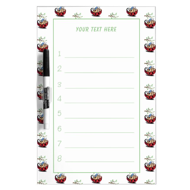 Cute Ladybugs Dry Erase Board with Custom Text (Front)