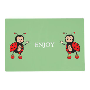 Cute Ladybugs & Enjoy Text on Green Placemat