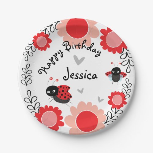 Cute Ladybugs First Birthday Party Plate