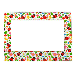 Cute Ladybugs Floral Kids with Flowers and Leaves Magnetic Frame