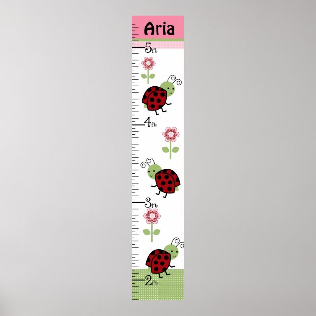 Cute Ladybugs & Flowers Growth Chart Keep at 8x44! (Front)