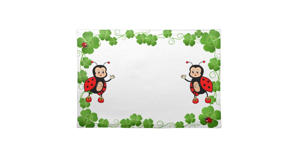 Cute Ladybugs & Fourleaf Clovers Cloth Placemat Zazzle