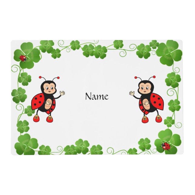 Cute Ladybugs & Four-leaf Clovers Placemat (Front)