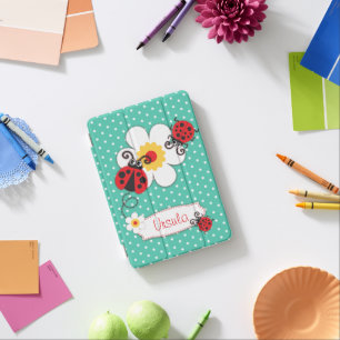 Cute ladybugs girls name red aqua iPad mini cover