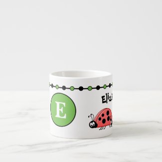 Cute ladybugs green black with stars child's espresso cup