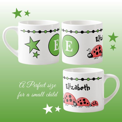 Cute ladybugs green black with stars childs espresso cup