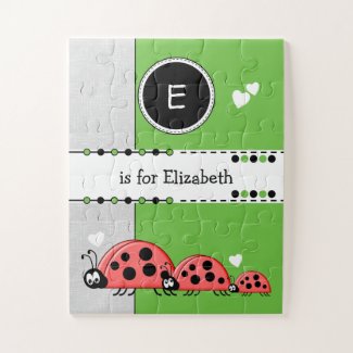 Cute ladybugs green name kids jigsaw puzzle