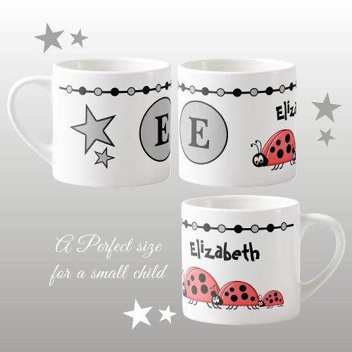 Cute ladybugs grey black with stars childs espresso cup