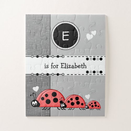 Cute ladybugs grey name kids jigsaw puzzle