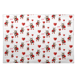 Cute Ladybugs, Hearts & Joy Text Cloth Placemat