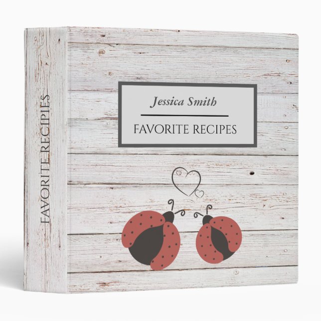 Cute ladybugs in love  elegant boho wood 3 ring binder (Front/Spine)