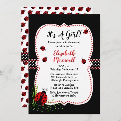 Cute Ladybugs Its A Girl Baby Shower Invitation