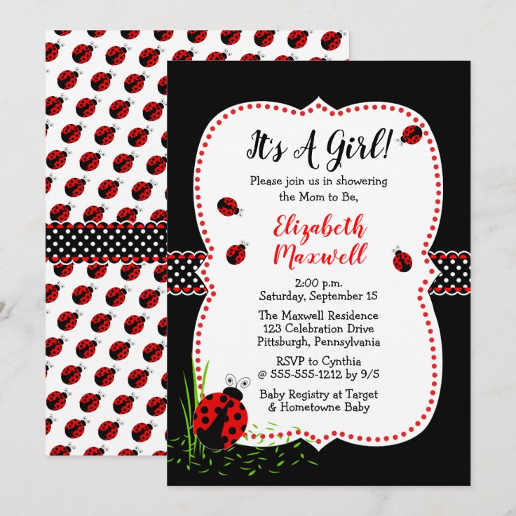 Cute Ladybugs It's A Girl Baby Shower Invitation Zazzle