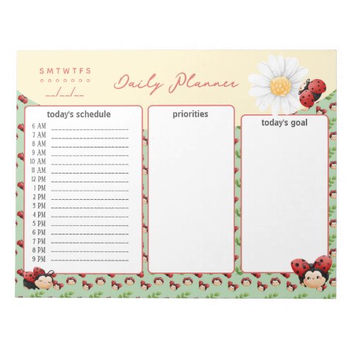 Cute LadyBugs Kids Daily Planner Notepad
