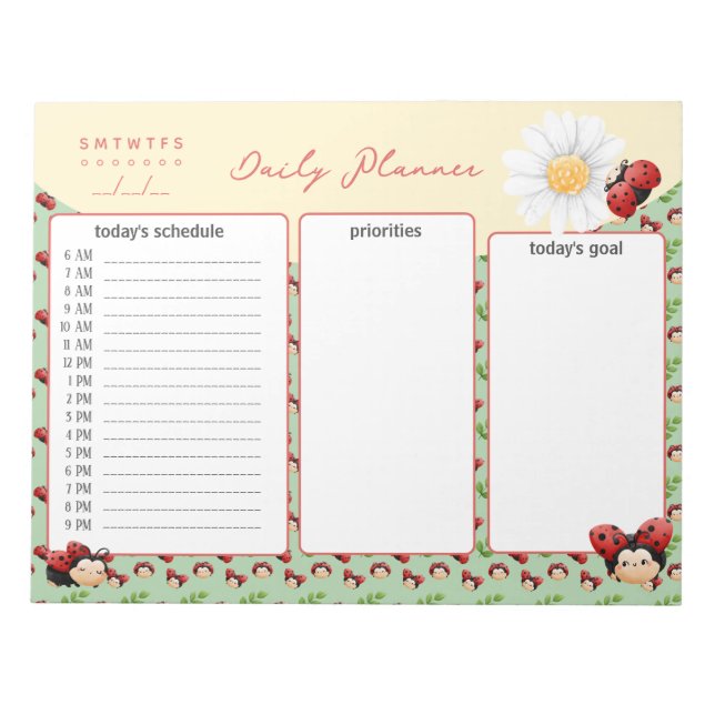 Cute LadyBugs Kids Daily Planner Notepad (Front)