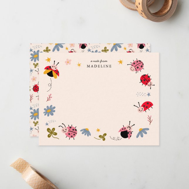Cute Ladybugs Kids Note Card (Front/Back In Situ)