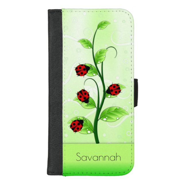 Cute Ladybugs Ladybirds on Green Leaves on a Vine iPhone Wallet Case (Front)