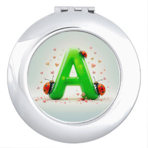 Cute Ladybugs on Green Alphabet Letter A Compact Mirror