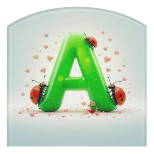 Cute Ladybugs on Green Alphabet Letter A Door Sign