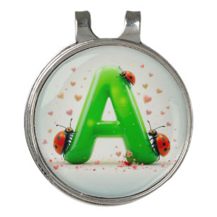 Cute Ladybugs on Green Alphabet Letter A Golf Hat Clip